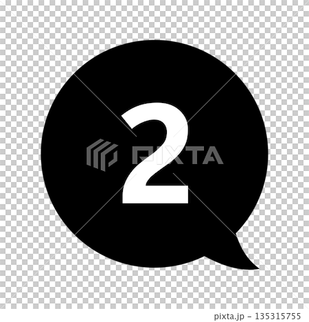 Speech bubble number mark with the number "2" on a transparent background in monochrome 135315755