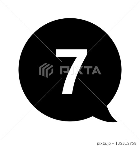吹き出しの番号マーク　「7」の文字入り　背景透過　モノクロ 135315759