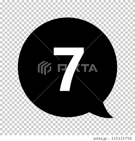吹き出しの番号マーク　「7」の文字入り　背景透過　モノクロ 135315759