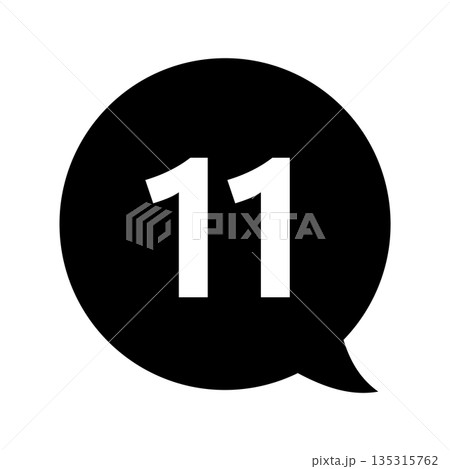 吹き出しの番号マーク 「11」の文字入り 背景透過 モノクロ 吹き出しの番号マーク 「11」の文字入り 背景透過 モノクロ 135315762