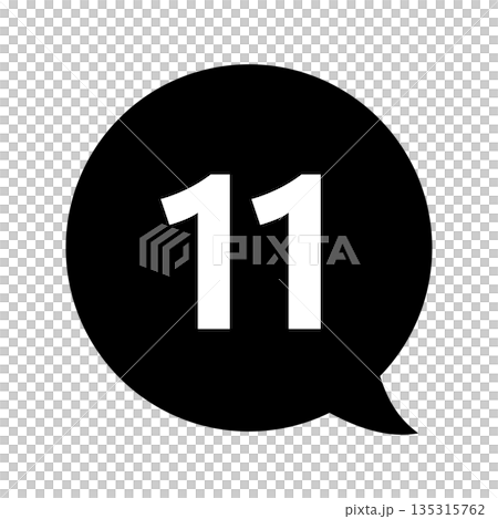 Speech bubble number mark with the number "11" on a transparent background in monochrome 135315762