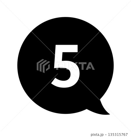 吹き出しの番号マーク「5」 白文字 背景透過 モノクロ 吹き出しの番号マーク「5」 白文字 背景透過 モノクロ 135315767