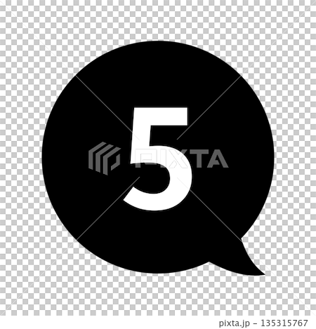 吹き出しの番号マーク「5」 白文字 背景透過 モノクロ 吹き出しの番号マーク「5」 白文字 背景透過 モノクロ 135315767