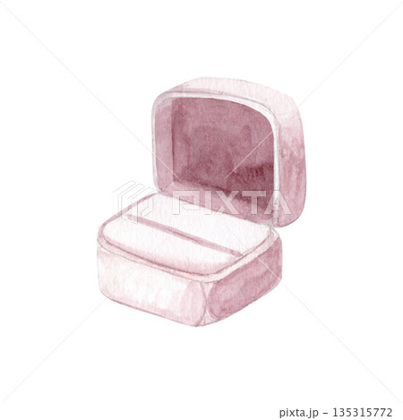 Open ring box with soft rounded shape, hand-painted in muted blush tones and isolated on white background, perfect for engagement design, wedding stationery, luxury branding, packaging, romantic decor Open ring box with soft rounded shape, hand-painted in muted blush tones and isolated on white background, perfect for engagement design, wedding stationery, luxury branding, packaging, romantic decor 135315772