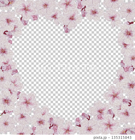 【桜の花のハートフレーム】手刺繍イラスト素材 135315843