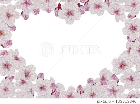 【桜の花のハートフレーム】手刺繍イラスト素材 135315846
