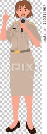 government officer female speaking with microphone public service illustration 135315967