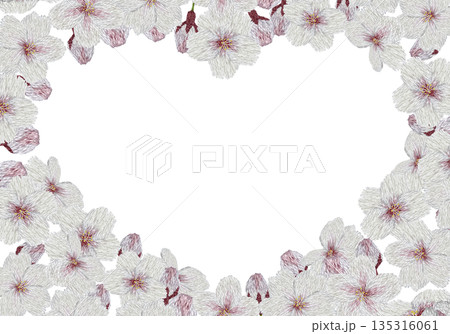 【桜の花のハートフレーム】手刺繍イラスト素材 135316061