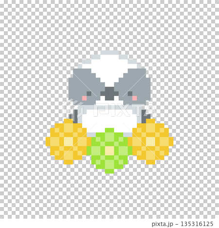 Pixel art of yellow flowers and long-tailed tit chicks 135316125