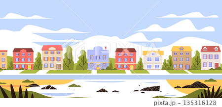 Colorful houses suburban neighborhood landscape river trees scenic nature background modern residential architecture exterior design Colorful houses suburban neighborhood landscape river trees scenic nature background modern residential architecture exterior design 135316128
