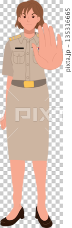 female government officer showing stop gesture authority and regulation concept female government officer showing stop gesture authority and regulation concept 135316665