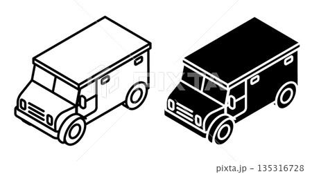 Linear isometric icon. Bank cash in transit vehicle with armored glass and wheels. Simple vector isolated on white background Linear isometric icon. Bank cash in transit vehicle with armored glass and wheels. Simple vector isolated on white background 135316728