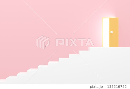 3D素材_シンプルな階段と扉_ピンク 3D素材_シンプルな階段と扉_ピンク 135316732