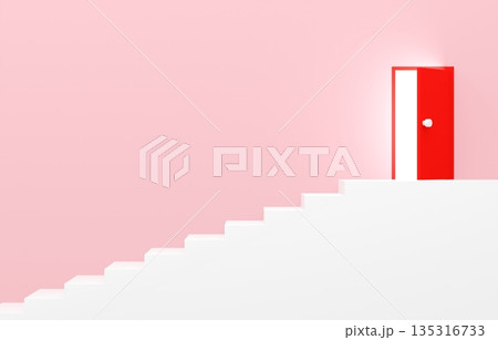 3D素材_シンプルな階段と扉_ピンク 135316733