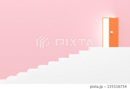 3D素材_シンプルな階段と扉_ピンク 135316734