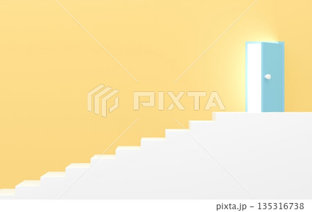 3D素材_シンプルな階段と扉_黄色 3D素材_シンプルな階段と扉_黄色 135316738