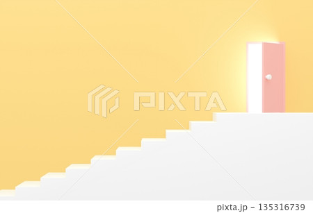 3D素材_シンプルな階段と扉_黄色 3D素材_シンプルな階段と扉_黄色 135316739