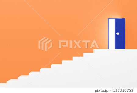 3D素材_シンプルな階段と扉_オレンジ 135316752