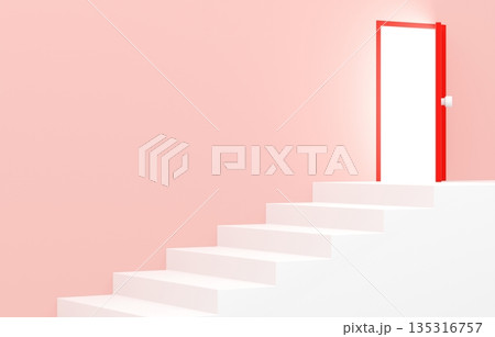 3D素材_シンプルな階段と扉_ピンク 3D素材_シンプルな階段と扉_ピンク 135316757