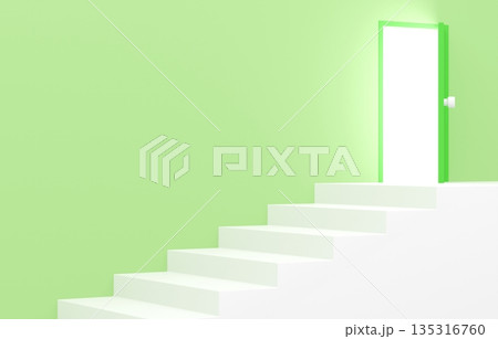 3D素材_シンプルな階段と扉_黄緑 3D素材_シンプルな階段と扉_黄緑 135316760