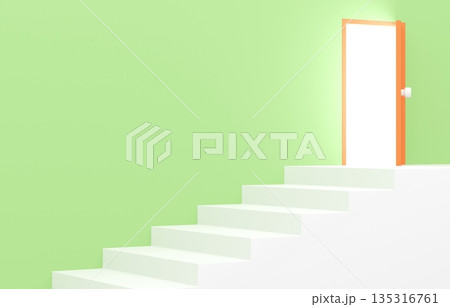 3D素材_シンプルな階段と扉_黄緑 135316761