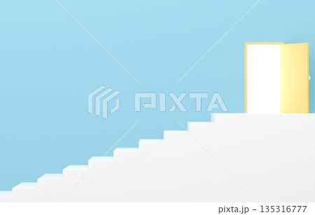 3D素材_シンプルな階段と扉_水色 3D素材_シンプルな階段と扉_水色 135316777