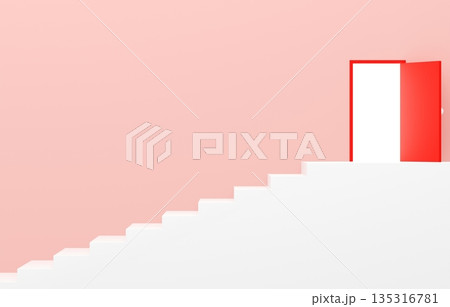 3D素材_シンプルな階段と扉_ピンク 135316781