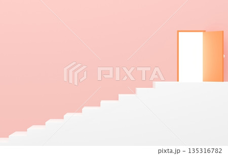 3D素材_シンプルな階段と扉_ピンク 3D素材_シンプルな階段と扉_ピンク 135316782