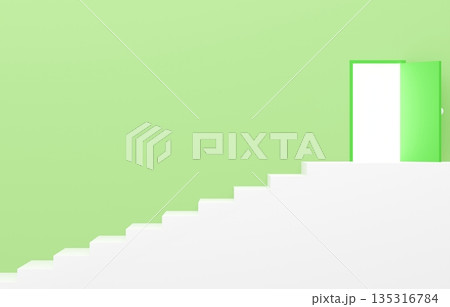 3D素材_シンプルな階段と扉_黄緑 3D素材_シンプルな階段と扉_黄緑 135316784