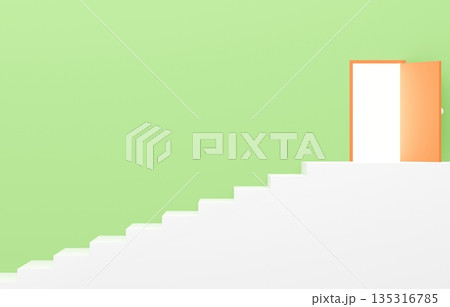 3D素材_シンプルな階段と扉_黄緑 135316785
