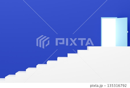 3D素材_シンプルな階段と扉_青 135316792