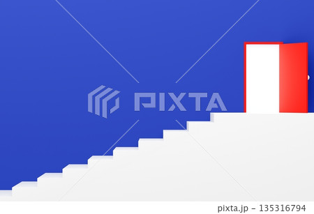 3D素材_シンプルな階段と扉_青 135316794