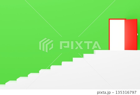 3D素材_シンプルな階段と扉_緑 135316797