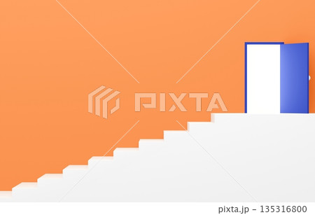 3D素材_シンプルな階段と扉_オレンジ 135316800