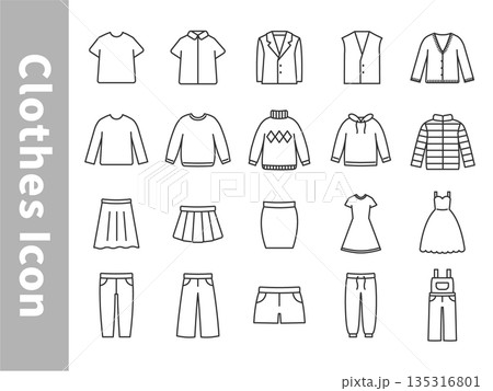 シンプルでオシャレなファッション・洋服アイコンセット 135316801