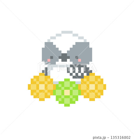 黄色の花とシマエナガの雛のドット絵 135316802