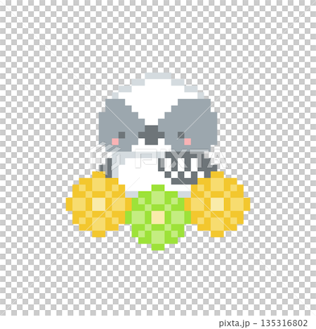 黄色の花とシマエナガの雛のドット絵 135316802