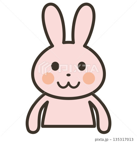 笑顔で正面を向くかわいいうさぎキャラの上半身イラスト 135317013