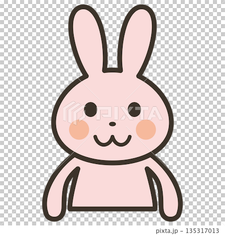 笑顔で正面を向くかわいいうさぎキャラの上半身イラスト 135317013