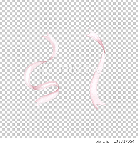 Flowing ribbon set with soft curved shapes, hand-painted blush tones isolated on white background, ideal for wedding stationery, luxury branding, invitations, packaging, elegant decorative layouts. 135317054