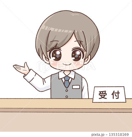 受付で案内する男性スタッフのイラスト 受付で案内する男性スタッフのイラスト 135318169