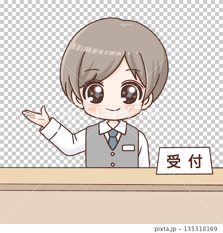 受付で案内する男性スタッフのイラスト 受付で案内する男性スタッフのイラスト 135318169