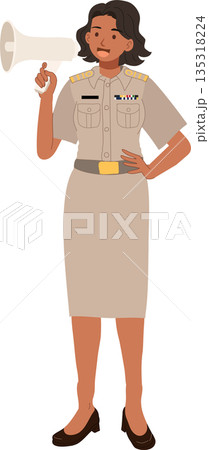 female government employee giving announcement public service 135318224