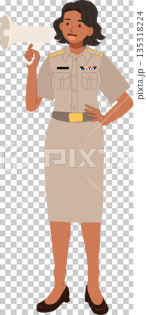 female government employee giving announcement public service 135318224