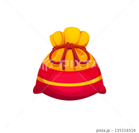 Chinese Lunar New Year lucky money pouch. Bright red and gold happy bag, tied with red cord, representing the essence of fortune and prosperity. Festive vector symbol for holiday card 135318319