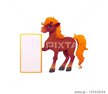 Chinese lunar New Year horse funny cartoon character, vector CNY holiday symbol. Chinese New Year cheerful horse with wish letter or greeting card frame for Asian traditional lunar zodiac animal Chinese lunar New Year horse funny cartoon character, vector CNY holiday symbol. Chinese New Year cheerful horse with wish letter or greeting card frame for Asian traditional lunar zodiac animal 135318354