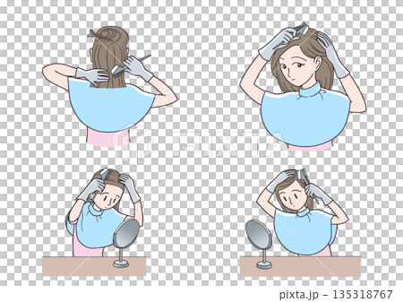 四幅描繪女性染白髮的插圖 四幅描繪女性染白髮的插圖 135318767