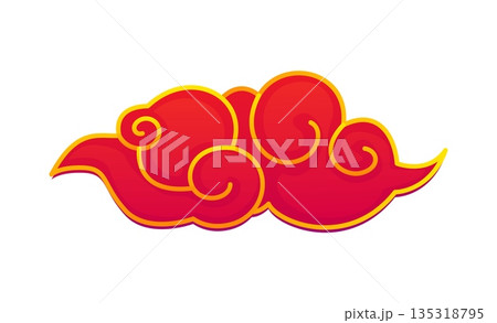 Red and gold swirling cloud, Chinese Lunar New Year icon, traditional holiday art motif, oriental traditional festival ornament. Isolated vector decorative sky cloud evoke harmony, culture, prosperity Red and gold swirling cloud, Chinese Lunar New Year icon, traditional holiday art motif, oriental traditional festival ornament. Isolated vector decorative sky cloud evoke harmony, culture, prosperity 135318795