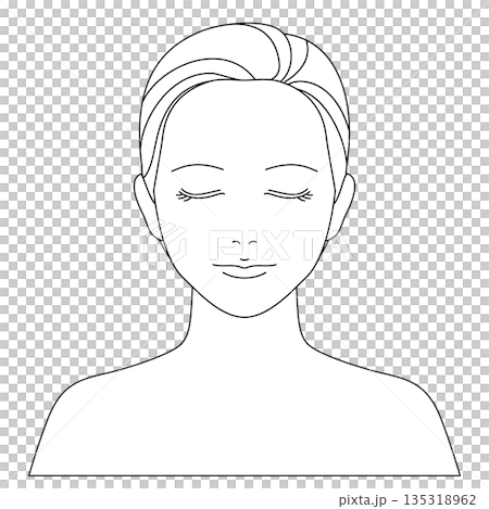 A line drawing vector illustration of a woman facing forward with her eyes closed, easy to use for explaining skin care and makeup A line drawing vector illustration of a woman facing forward with her eyes closed, easy to use for explaining skin care and makeup 135318962
