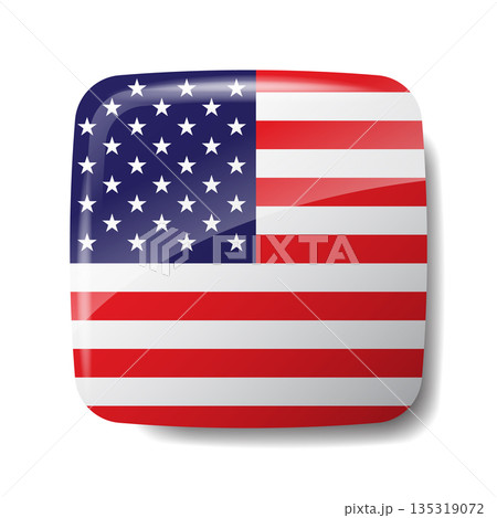 3D glossy square United States flag icon. Rounded corner American flag button isolated on white background. Professional design for apps, websites, and patriotic themes. 3D glossy square United States flag icon. Rounded corner American flag button isolated on white background. Professional design for apps, websites, and patriotic themes. 135319072